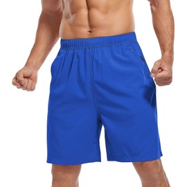 SPOSULEI Pantalones cortos deportivos de senderismo para hombre, de 7 pulgadas, de secado rápido, ligeros, para correr, entrenamiento, deportes, con bolsillos con cremallera, Azul Real, Large