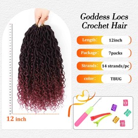Atraente Goddess Locs Crochet Hair 12 Inch 7 Packs, Faux Locs Crochet Hair for Black Women, Pre-Looped Bohemian Goddess Locs with Curly Ends (12 Inch 7 Packs,TBUG)