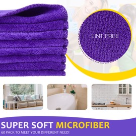 Nuenen 60 Pcs Microfiber Cleaning Cloths for Cars 15.75 x 15.75 Inch Ultra Absorbent Car Towels Drying Reusable Car Cleaning Supplies House Kitchen Window Microfiber Towel (Purple)