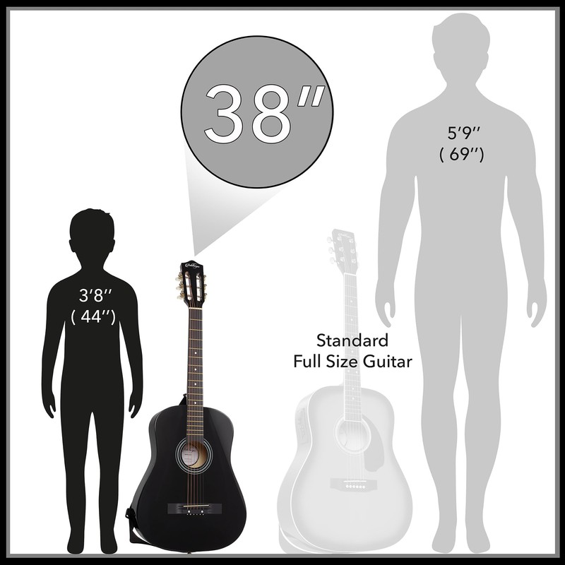 Ashthorpe 38-inch Beginner Acoustic Guitar Package (Black), Basic Starter Kit