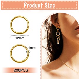 TOAOB 200pcs Stainless Steel Open Jump Rings Gold Tone O Rings Connector 12mm for DIY Craft Necklaces Bracelet Pendant Keychains Jewelry Making