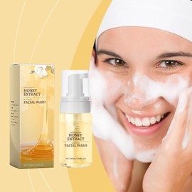 Facial Cleanser with Honey Foam, Cleansing Foam with Honey and Amino Acids, Mild Cleansing Foam, for Deep Cleansing, Protects and Repairs the Skin, Gentle Honey Foam Cleanser