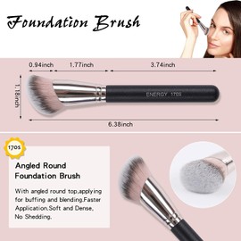 ENERGY Kabuki - Juego de 3 brochas de maquillaje profesional para aplicar polvos de base, corrector, bronceador, mezcla con base de crema líquida, polvos minerales, con bolsa de poliuretano