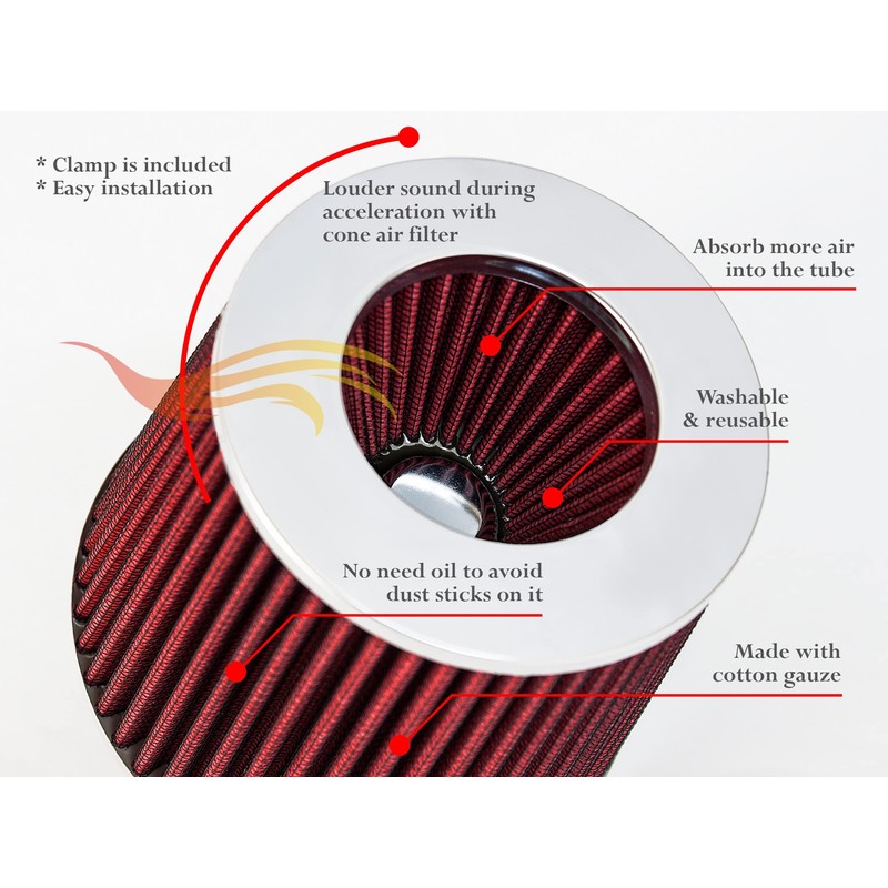 RED 3" 76 mm Inlet Cold Air Cone Replacement Performance