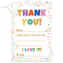 Vusnud 72Pcs Kids Thank You Cards, Fill in The Blank Thank You Notes with Envelopes from Teacher for Birthday (4x6 In)