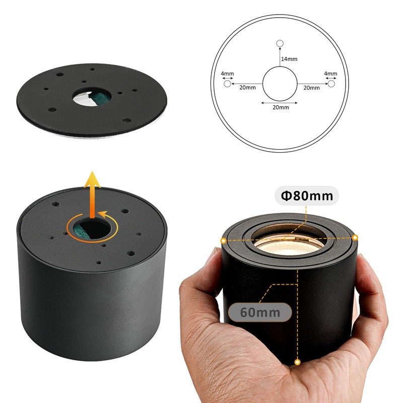 Gleonlux LED Surface-Mounted Spotlight, IP44, Black, Dimmable, Surface-Mounted Spotlights, Flat,