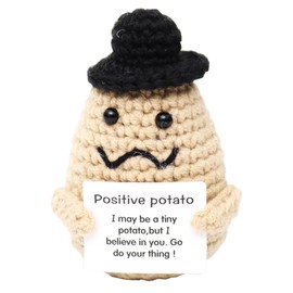 Positive Potato, Funny Gift for Women Cute Knitted Wool Inspirational Crochet Doll Plush Home Office Decor