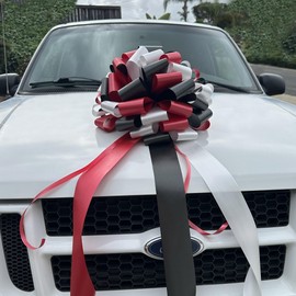 Fully Assembled Large Car Bow, 16" Wide - Red, Black and White, Front Door Decoration, Christmas, Gift Bow, Birthday, School Dance, Gift Bow, Presents, Car Bow, Valentine's Day