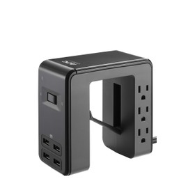 APC Desk Mount Power Station PE6U4, U-Shaped Surge Protector with USB Ports (4), Desk Clamp, 6 Outlet, 1080 Joules Black