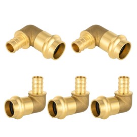 (5 Pack) FOSKAN 1/2"Press x 1/2"PEX Crimp Elbow,Brass Press Fitting,Connection for Copper and Pex Pipe