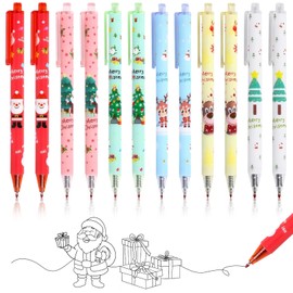 SOETDERT Christmas Ballpoint Pens, Pack of 12 Gel Pens Christmas Cartoon Santa Reindeer Christmas Tree Christmas Gel Ink Pens Christmas Small Items Kids Party Bag Fillers