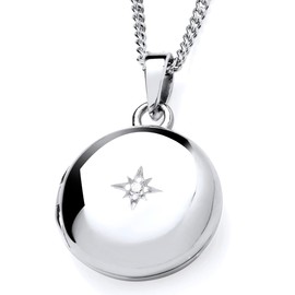 Old English Jewellers 925 Sterling Silver Cubic Zirconia Round Photo Locket Pendant Necklace + 16 18 20 inch Chain (0)