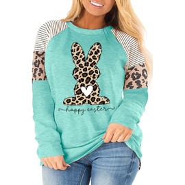 Womens Easter Shirt Plus Size Bunny Rabbit Graphic Tees Happy Easter Bunny Tops Funny Spring Shirts(Cyan,3XL)