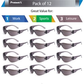 ProtectX 12 Pack Tinted Anti Fog Safety Glasses, Protective Eyewear for Men Women, ANSI Z87.1 Impact Resistant Wrap-Around Lenses, Eye Protection for Work, Lab, Construction