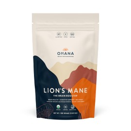 Ohana Lion’s Mane, Organic Mushrooms Powder Blend, USDA-Organic Whole Food Mushroom Supplement, Non-GMO, Gluten-Free, 3.53 oz Bag, Pack of 1