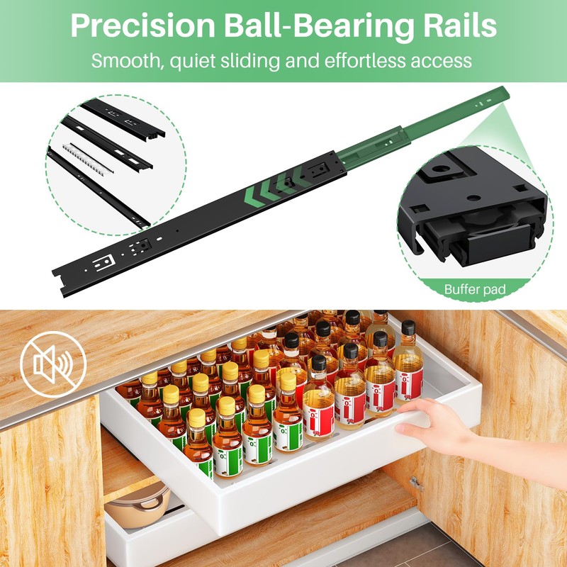 2Pack Pull out Cabinet Organizer, 21"Deep, Heavy Duty Full-extension Slide