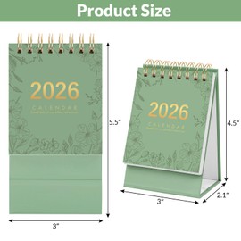 Mini Desk Calendar, 2025-2026 Small Desk Calendar, June 2025 to December 2026, 19 Monthly, Mini Standing Flip Calendar, Thick Paper Twin-Wire Binding, Desktop Calendar for Office or Home (Green)
