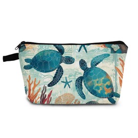 YULUENZE Sea Turtle Starfish Pattern Present Sea Turtle Makeup Bag Cute Small Organizer Bag with Zipper Sea Turtle Toiletry Cosmetic Bag Birthday Presents for Turtle Lovers Women Friends