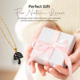 House of fung Mushroom Pendant, Gold Plated Mushroom Necklace with Cubic Zirconia Gems, Stainless Steel Yellow Gold Necklace, Gold Charm Necklace for Women, Blue