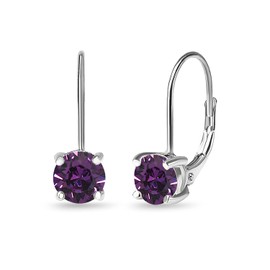 Sterling Silver Earrings for Women – Birthstone Earrings – Crystal Earrings – 6mm Round Solitaire Leverback Earrings – Drop Earrings, Crystal, crystal