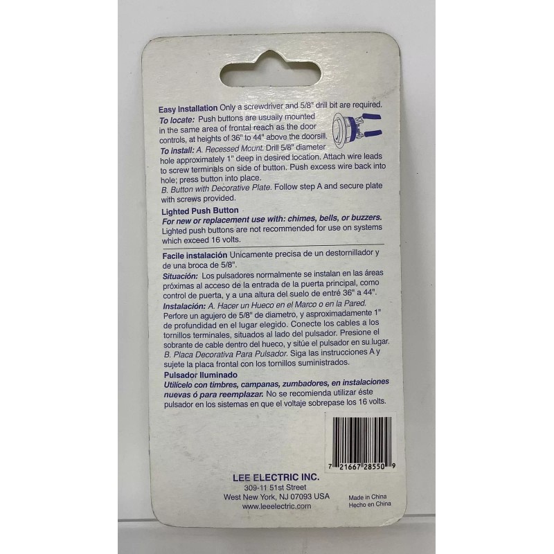Lee Electric BC285LB White Lighted Screw Back Door Bell Push