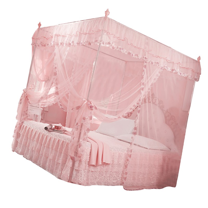 Luxury Princess 3 Side Openings Post Bed Curtain Canopy Netting