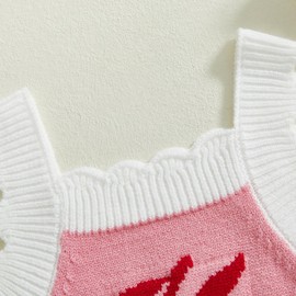 Baby Girl Knit Romper Summer Sleeveless Cherry Crochet Bodysuit One Piece Jumpsuit Infant Newborn Girls Overalls Outfit (Pink, 12-18 Months)