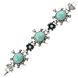Arras Creations Fashion Trendy Turtle Antique Silver Turquoise Bracelet for Women / AZBRSEA197-AST