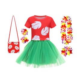 Xiueara Girls Hawaiian Costume for Kids Luau Party Dress with Tropical Flower Lei for 3-8Y (100)