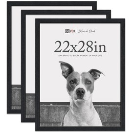 VCK 22x28 Poster Frame Black Oak - 3 Pack, Exclusive Natural Textured Solid Wood Picture Frame, Horizontal and Vertical Formats for Wall with Included Hanging Hardware