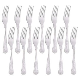 Buyer Star Stainless Steel Dessert Forks Silver Forks King Pattern Cutlery Set of 12 7.25"
