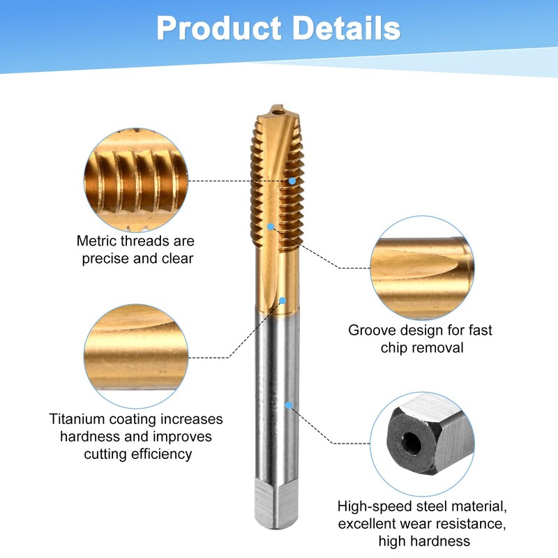 M METERXITY 1-Pack 3/8-16 UNC Thread Tap, HSS Titanium Coated