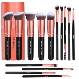 BS-MALL Premium Synthetic Foundation Powder Concealers Eye Shadows Silver Black Makeup Brush Sets, Rose Golden, 14 Pcs