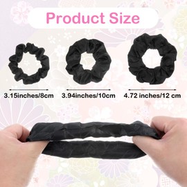 Black Big Scrunchies for Women 3", 4", 5" Satin Silk Thick Elastic Hair Ties 3 Sizes Scrunchie Accessories Set Hair Scrunchies 9 Pack (Black)