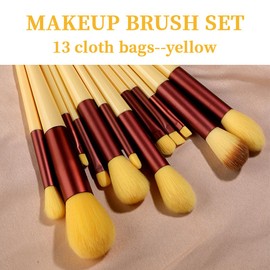 SJBAUTYO 13-Piece Make Up Brush Set, Brush Set, Makeup Brush Set, for Blush, Concealer, Eyeshadow and Eyebrow Brush, Yellow
