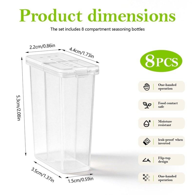 8PCS Travel Salt and Pepper Shakers Mini Dishwasher Safe Portable