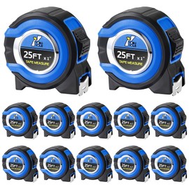 Youyole 12 Pack Tape Measure with Fractions 1/8 Steel Measuring Tape Retractable Easy Read Measurement Tape Steel Power Tape Blade Tape Measure (25 ft X 1 in,Blue)