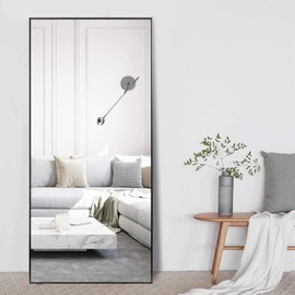 self Full Length Floor Mirror 71"x32" Large Rectangle Wall Mirror Standing Hanging or Leaning Against Wall for Bedroom, Dressing and Wall-Mounted Thin Frame Mirror - Black