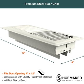 Shoemaker Manufacturing, Warm White, 4x12, Premium Floor Register, All Steel Heavy Duty Vent Cover