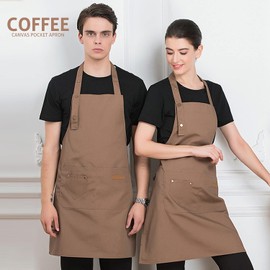 Yotsuba Apron, Unisex Bib Apron, Upgraded Waterproof Canvas, Adjustable, Multiple Large Pockets, Wear-Resistant for BBQ, Kitchen, Hairstylist, Waiters, Artists, Beauticians, Bar Shop (Coffee)