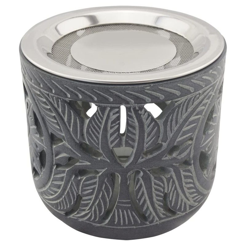Indian Soapstone Incense Burner with Stainless Steel Strainer and Metal