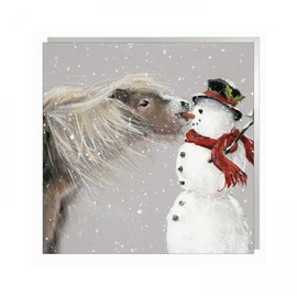 Art Beat Pack of 6 Artistic Charity Christmas Cards - Christmas Nibbles - Lovely Illustration of A Horse & Snowman Winter Scene - 6 Cards of 1 Design, multi, 140 x 140mm