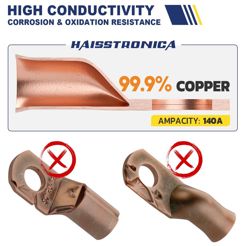 haisstronica 10pcs 4 AWG - 1/4" (M6) Battery Cable Lugs,