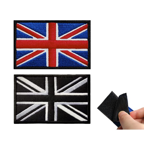 United Kingdom Flag Patch,Personalized Embroidery tag,Embroidered England Flag Velcro,Sew On Union Jack Patch United Kingdom Badge,for Military Uniform Tactical Bag Jacket Jeans Hat,2pcs(Black/Color)