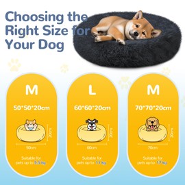 LUOJINYI Fluffy Dog Bed, Round Pet Bed, Doughnut Cat Bed, Washable with Non-Slip Base for Large, Medium and Small Dogs, 60 cm, Camel