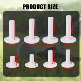 Fukaisu 8pcs Rubber Golf Tees, White T Shape Driving Range Tee for Indoor & Outdoor Practice Accessories for Practice Mats and Golf Simulators (US Sizes, 8 Sizes)