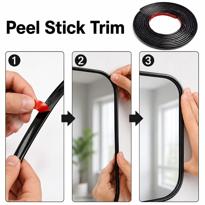 Self-Adhesive Mirror Frame Trim 5m - Flexible PVC Molding Strip
