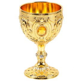 Yardwe Mini Chalice, 30ML Gold Goblet Vintage Metal Shot Glasses Tiny Embossed Wine Cup Wine Liqueur Cup for Home Bar