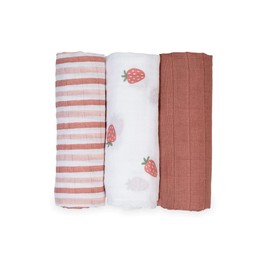 Lulujo Baby Receiving Blanket| Unisex Softest 100% Cotton Muslin Blanket| Neutral Receiving Blanket for Girls & Boys | 28in x 28in | Baby Gift| Strawberries