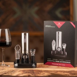 Premium Electric Wine Bottle Opener with Charging Base, Quality Italian Design, Electric Wine Opener Set, Corkscrew Opener, Display Charging Station, an Unique Gift for Wine Lovers